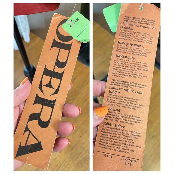 Vintage 70s leather jacket, rust brown, new with original tag, Opera, size 2 - Picture 9 of 10